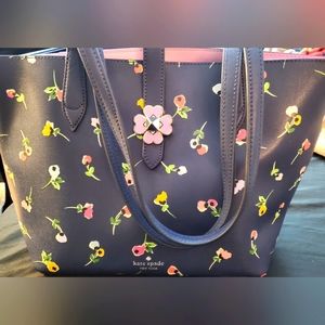 Kate Spade Leather Kaci Wildflower Ditsy Tote Navy Blue